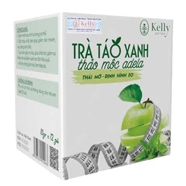 Trà Táo Xanh Giảm Cân Adela Chính Hãng – Hộp 12 Gói, Tặng Kèm Đường Ăn Kiêng