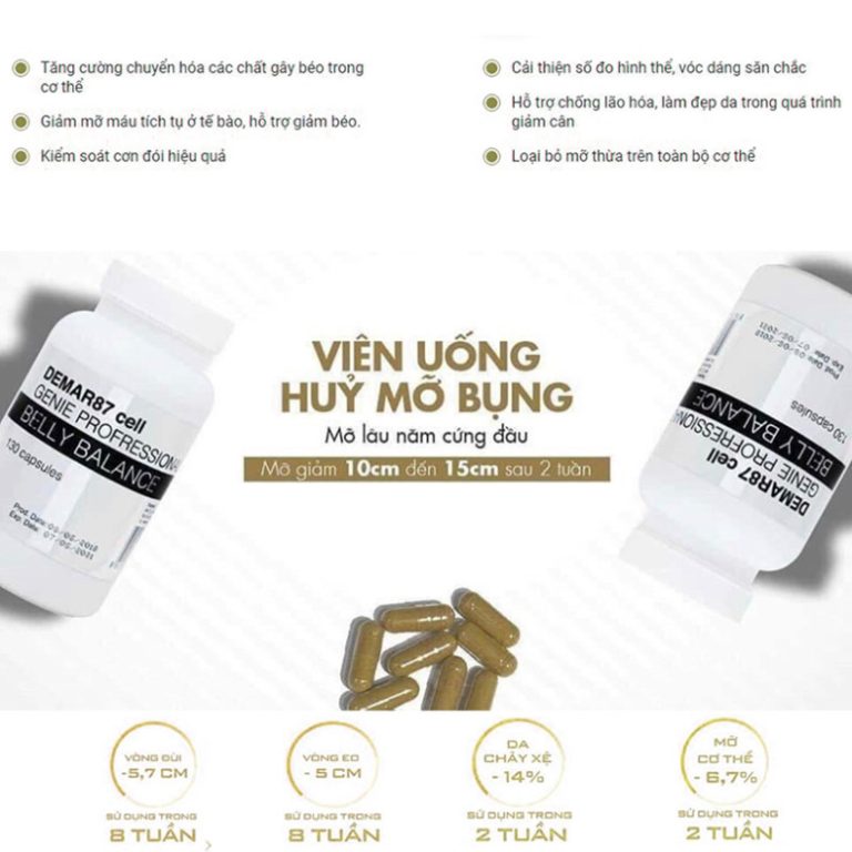 Viên Uống Giảm Mỡ Bụng Demar87 Cell Genie Belly Balance Hộp 130 Viên
